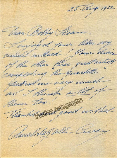 Galli Curci, Amelita - Autograph Letter Signed 1952