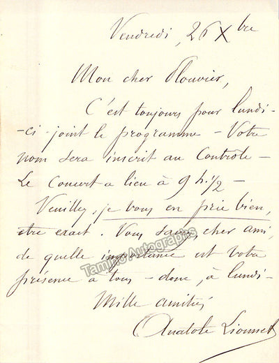 Lionnet, Anatole - Lionnet, Hyppolyte - Set of 1 Autograph Note Signed and 2 Autograph Letters Signed