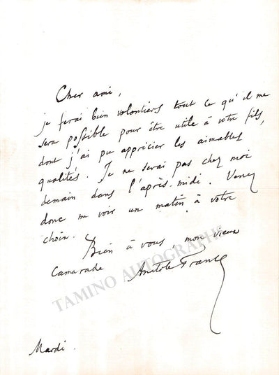 France, Anatole - Autograph Letter Signed