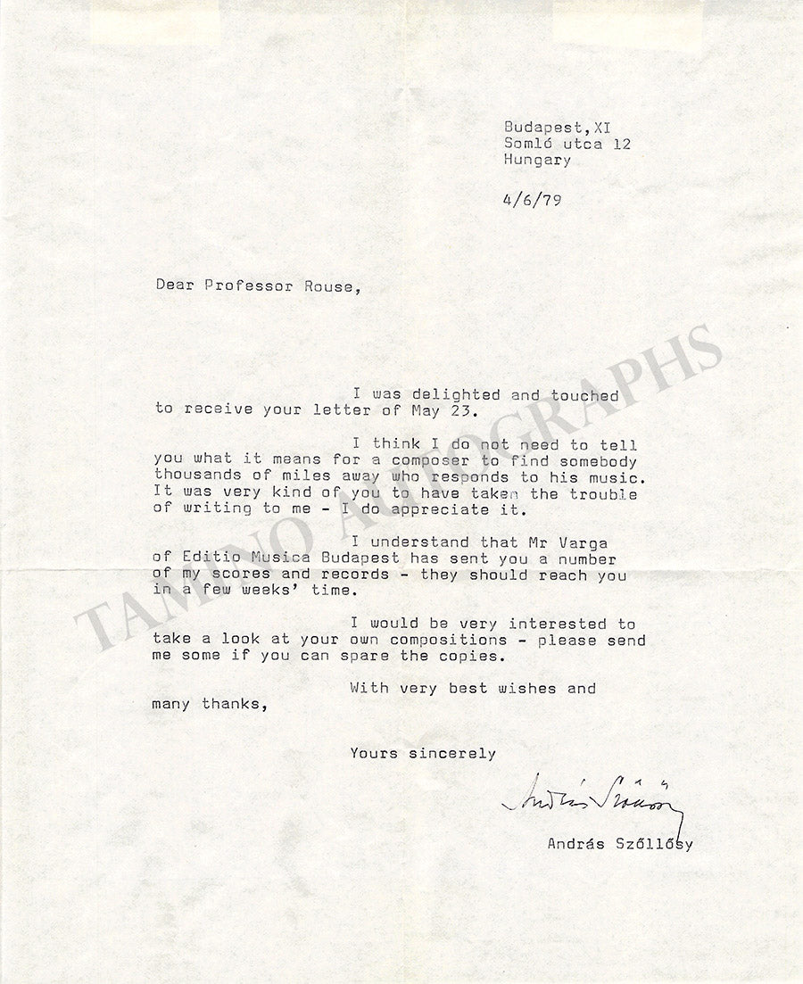 Szollosy, Andras - Typed Letter Signed 1979