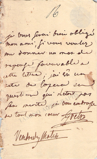Gretry, Andre - Autograph Letter Signed