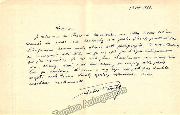 Pernet, Andre - Autograph Letter Signed 1926