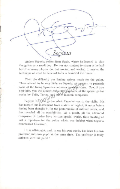 Segovia, Andres - Signed Program London 1956