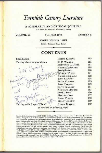 Wilson, Angus - Signed Magazine 1983