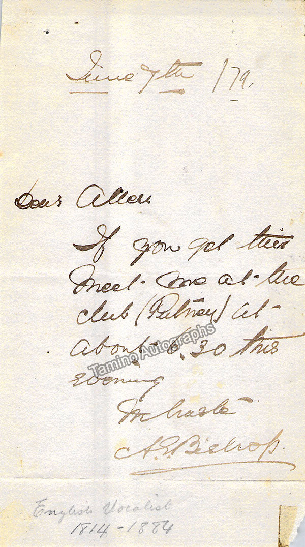 Bishop, Anna - Autograph Note Signed – Tamino Autographs