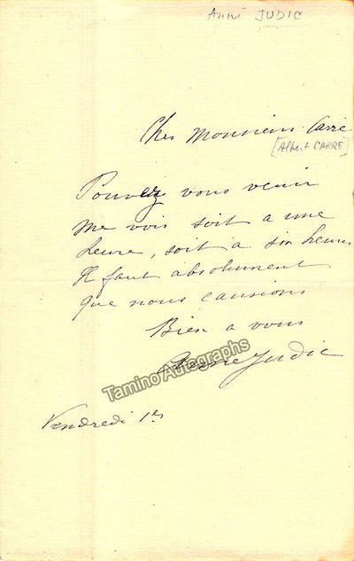 Judic, Anna - Autograph Note Signed