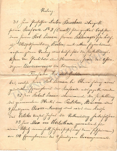 Bruckner, Anton - Signed Contract Symphony No.8 1891