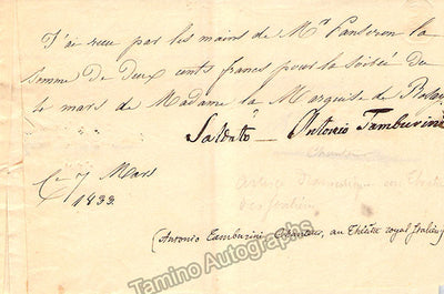 Tamburini, Antonio - Signed Receipt 1833