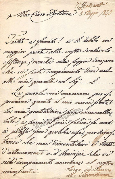 Tamburini, Antonio - Autograph Letter Signed 1840