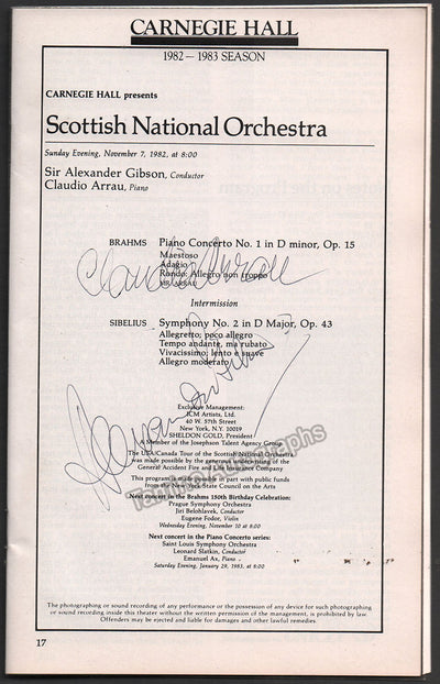 Arrau, Claudio - Gibson, Alexander - Double Signed Program New York 1982