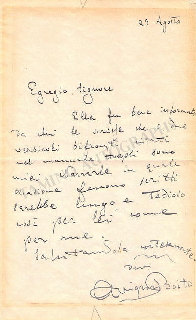 Boito, Arrigo - Autograph Letter Signed