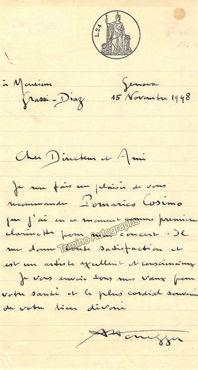 Honegger, Arthur - Autograph Letter Signed 1948