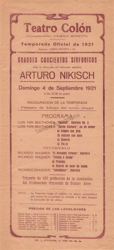 Nikisch, Arthur  - Teatro Colon 1921