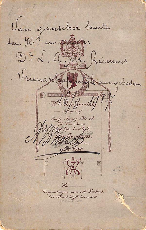 Van Den Hoek, August - Signed Cabinet Photo 1917 - Tamino