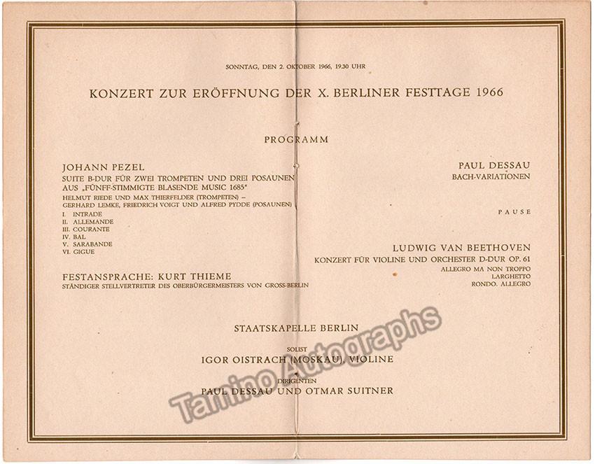 Dessau, Paul - Concert Program Berlin 1966