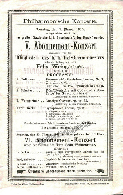 Buxbaum, Friedrich - Weingartner, Felix - Concert Vienna 1913