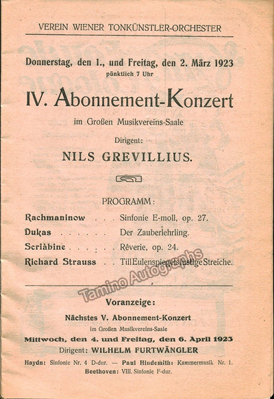 Grevillius, Nils - Concert Program Vienna 1923