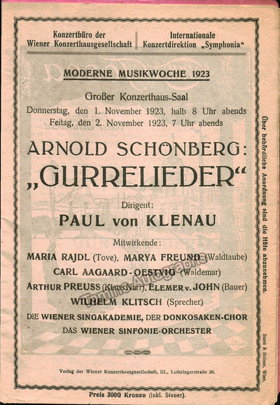 Klenau, Paul Von - Lot of 3 Programs 1923-1924