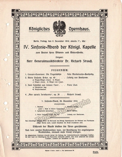 Concert Program Koningliches Opernhaus, Berlin 1910