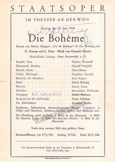 Reining, Maria - Signed Program Vienna Staatsoper 1946