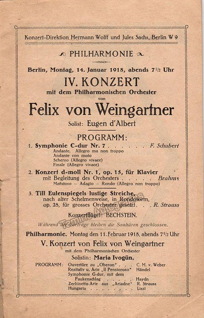 D´Albert, Eugen - Concert Program 1914