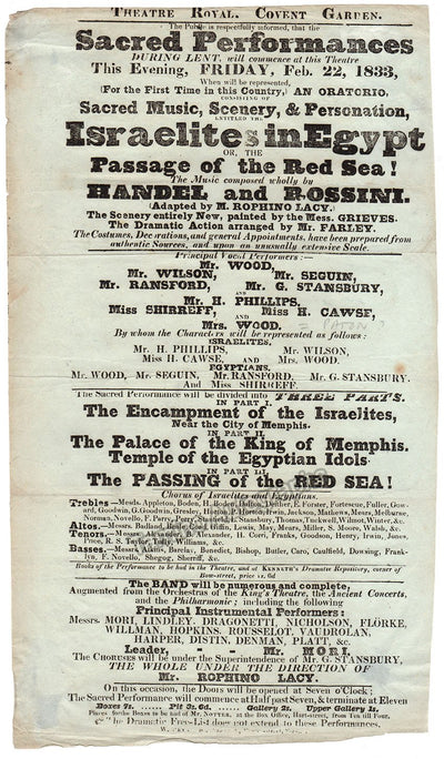 Covent Garden 1833 Playbill - Israelites in Egypt