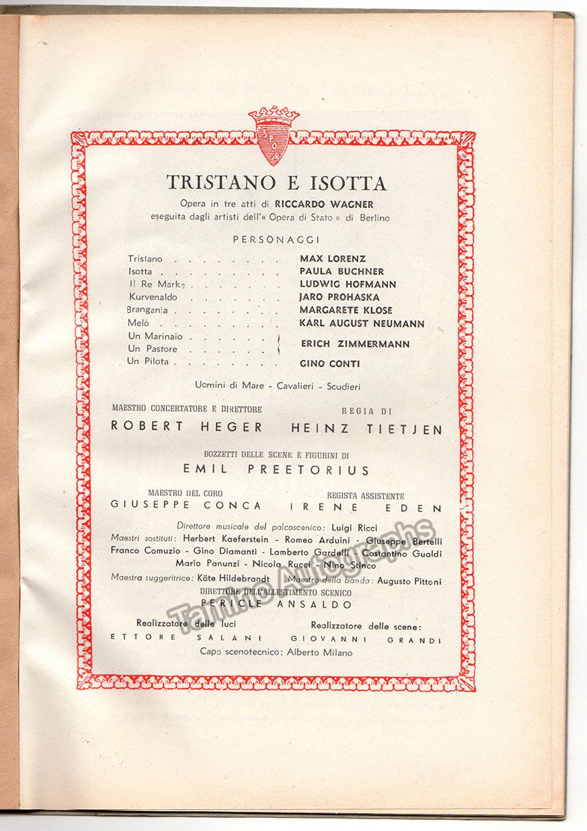 Tristan und Isolde - Berlin Staatsoper in Rome 1942-43