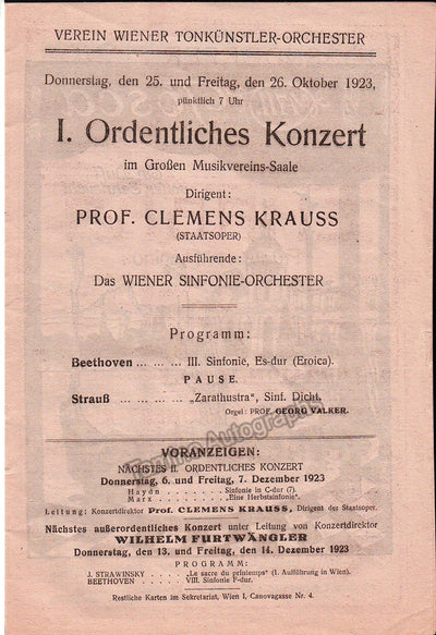Krauss, Clemens - 5 Wiener Tonkunstler-Orchester Programs 1923-1926