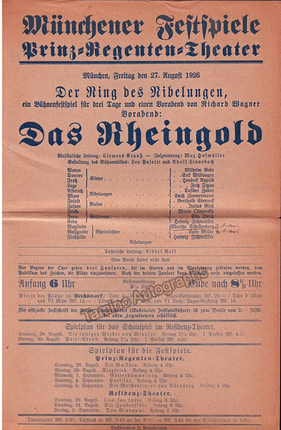 Krauss, Clemens - Programs Der Ring Cycle Munich 1926