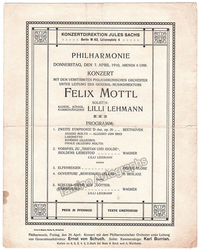 Lehmann, Lilli - Mottl, Felix - Concert Berlin Phil. 1910