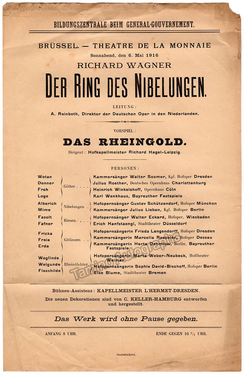 Das Rheingold - Brussels 1916 Playbill