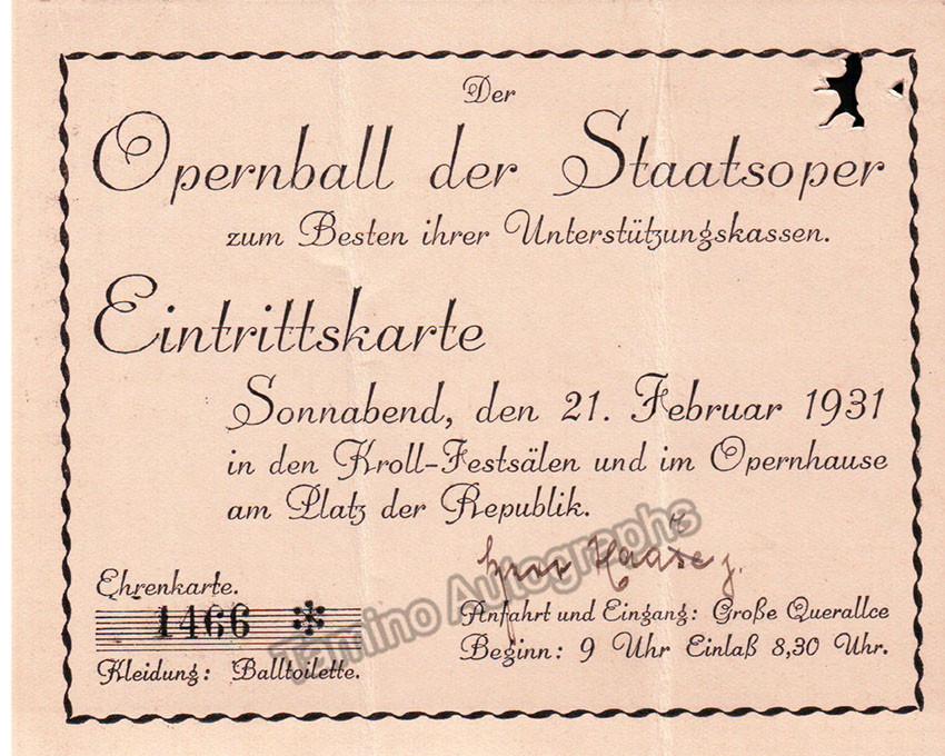 Vienna Opernball Program + Ticket Stub 1931 - Tamino