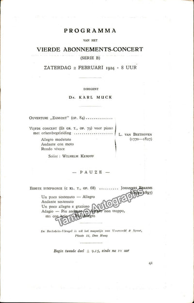 Kempff, Wilhelm - Muck, Karl - Program 1924