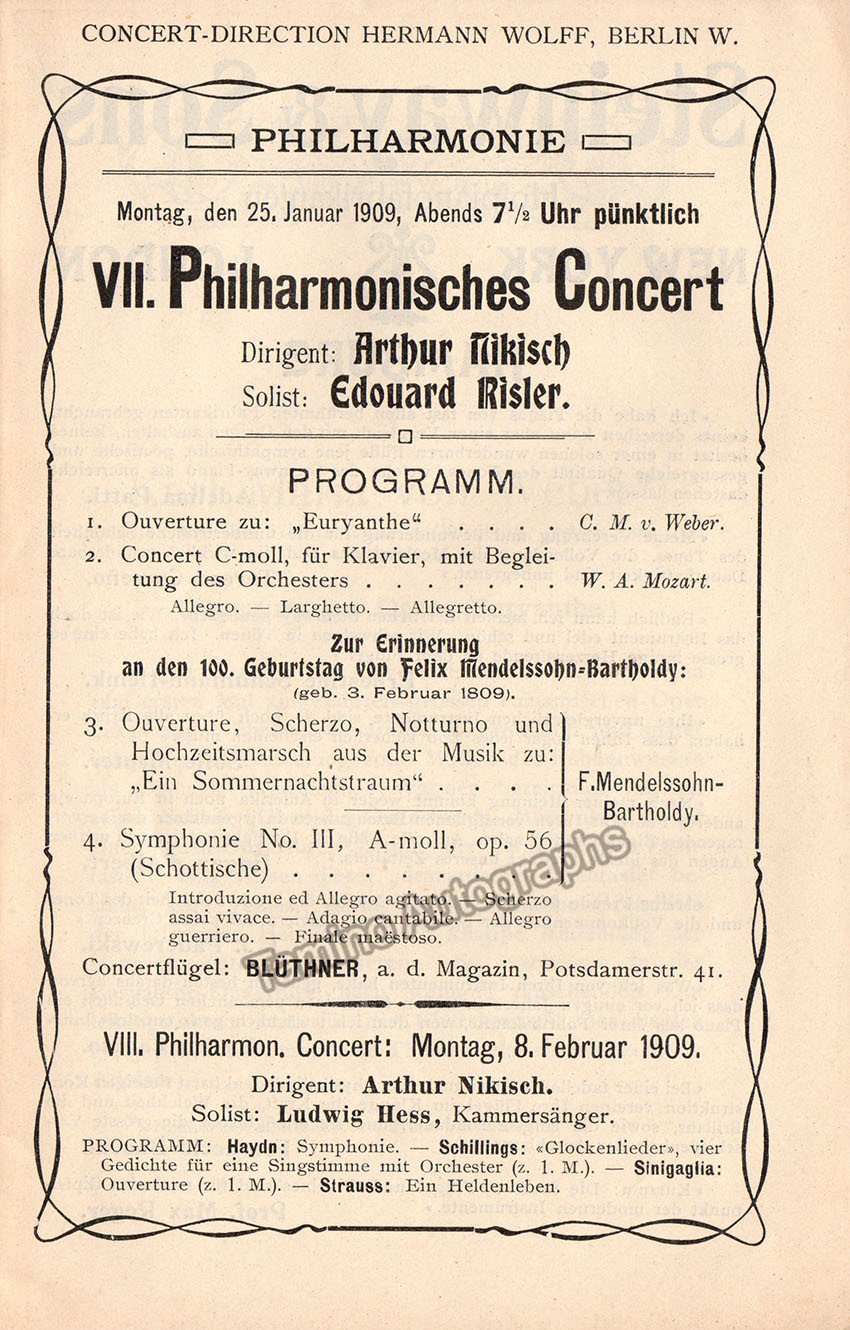 Risler, Edouard and Nikisch, Arthur - Program 1909