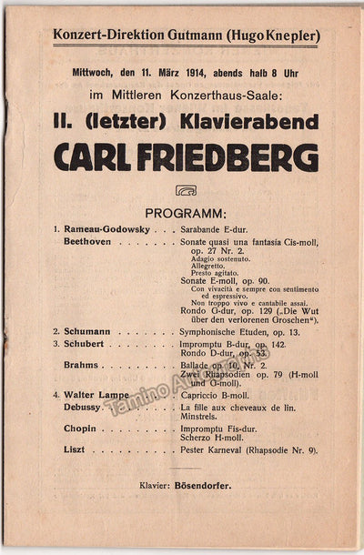 Friedberg, Carl - Concert Program Vienna 1914