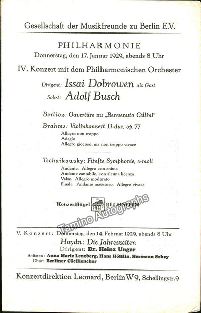 Busch, Adolf - Concert Program Berlin 1929