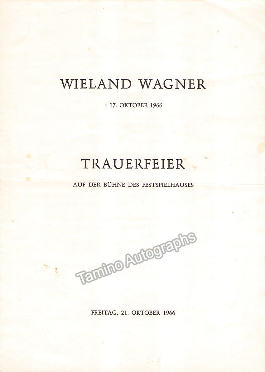 Wagner, Wieland - Official program for his Mourning Ceremony 1966