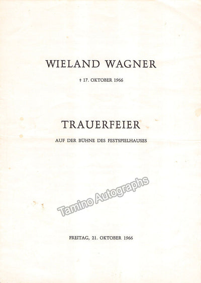 Wagner, Wieland - Official program for his Mourning Ceremony 1966