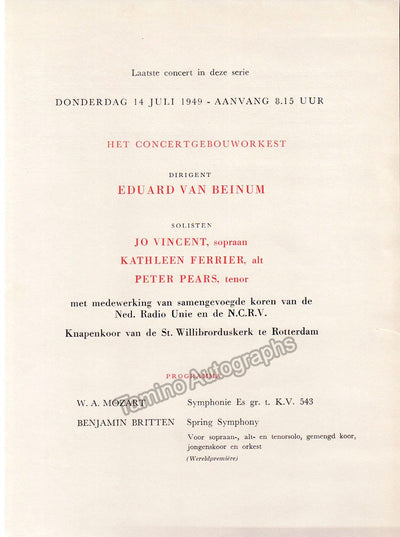 Ferrier, Kathleen - Pears, Peter - Spring Symphony (Britten) World Premiere Program 1949