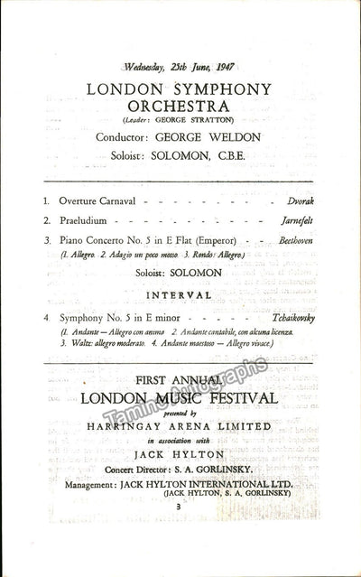 Solomon - Concert Program London 1947