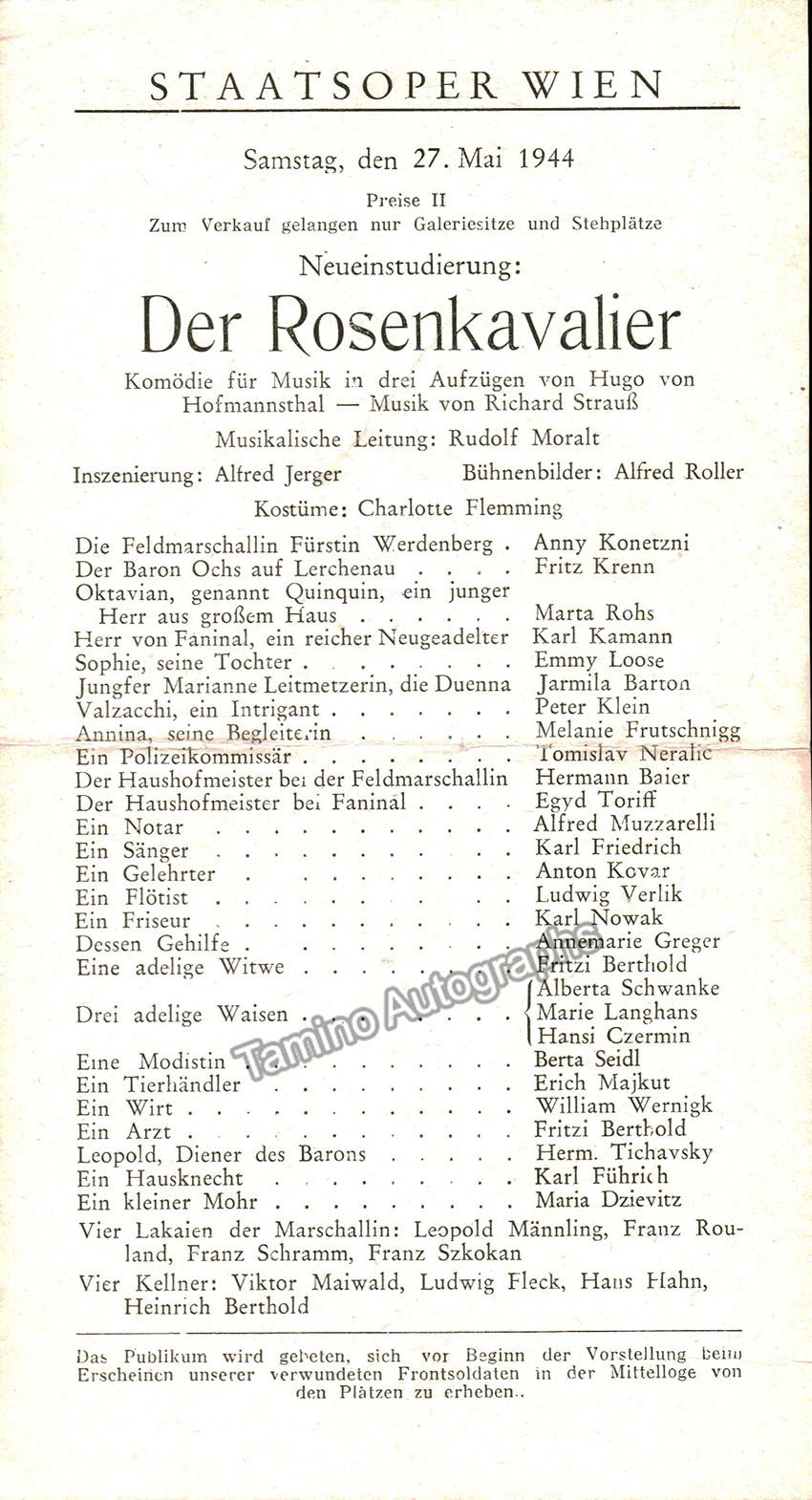 Vienna State Opera - Richard Strauss Program Lot 1940-1944 - Tamino