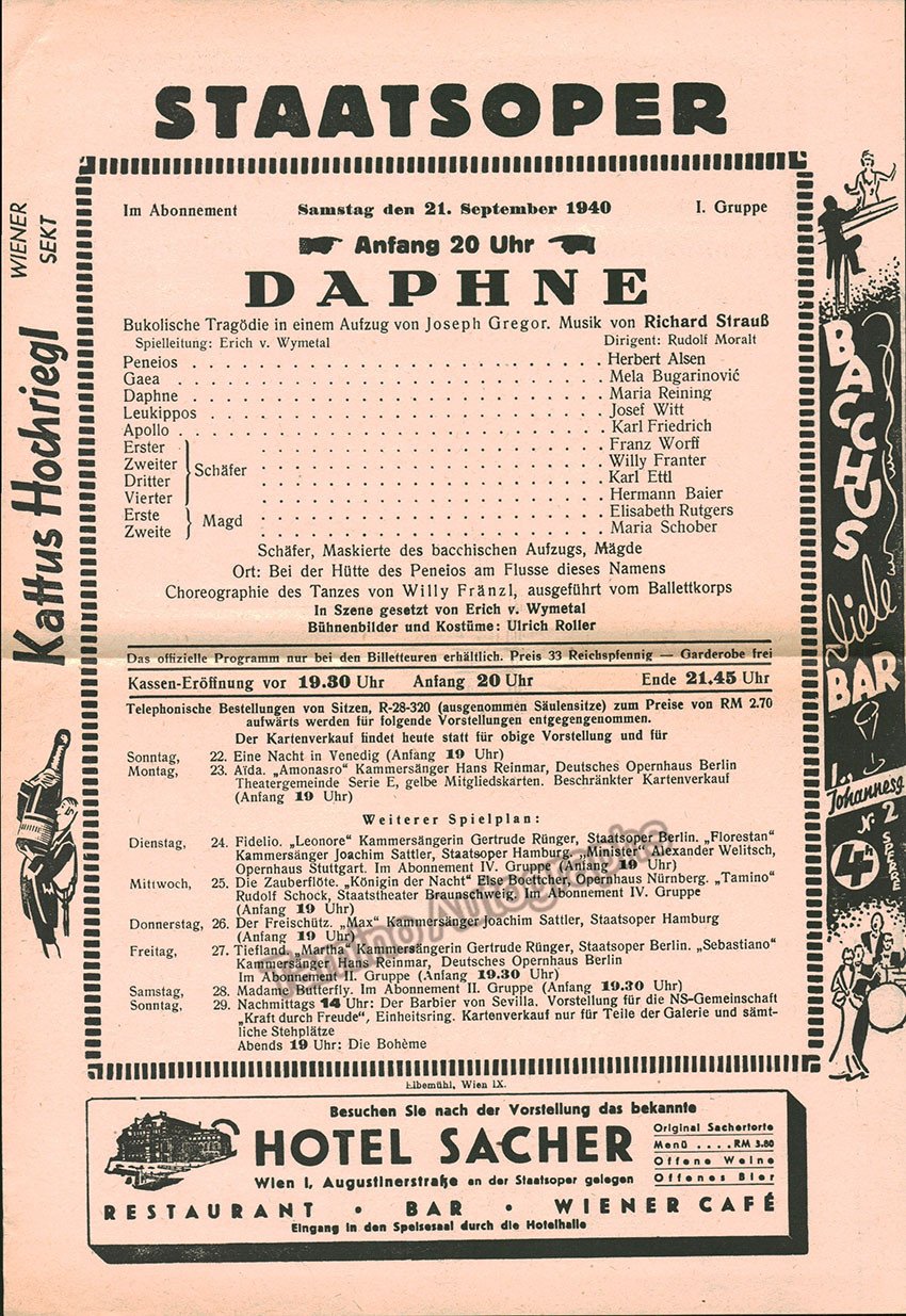 Vienna State Opera - Richard Strauss Program Lot 1940-1944 - Tamino