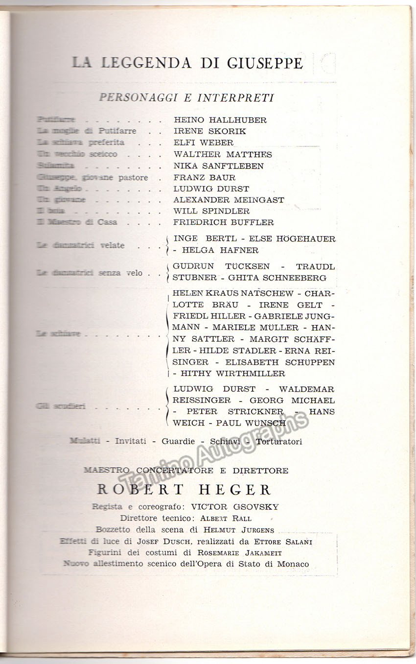 Knappertsbusch, Hans - Heger, Robert - Program Teatro Dell´Opera 1951 - Tamino