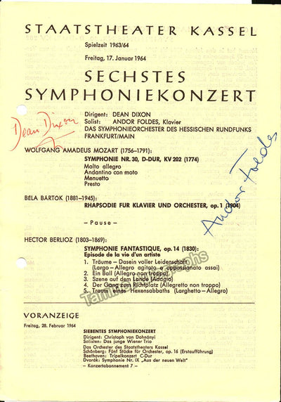 Dixon, Dean - Foldes, Andor - Signed Program Kassel 1964