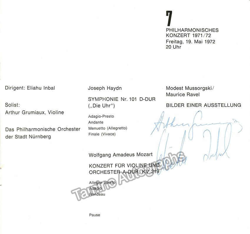 Grumiaux, Arthur - Inbal, Eliahu - Signed Program Nuremberg 1972
