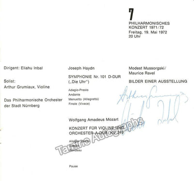Grumiaux, Arthur - Inbal, Eliahu - Signed Program Nuremberg 1972