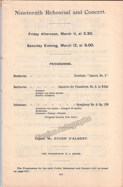 D'Albert, Eugen - Nikisch, Arthur - Boston Symphony Orch Program 1892