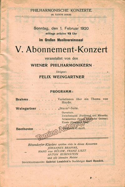 Weingartner, Felix - Concert Program Vienna 1920
