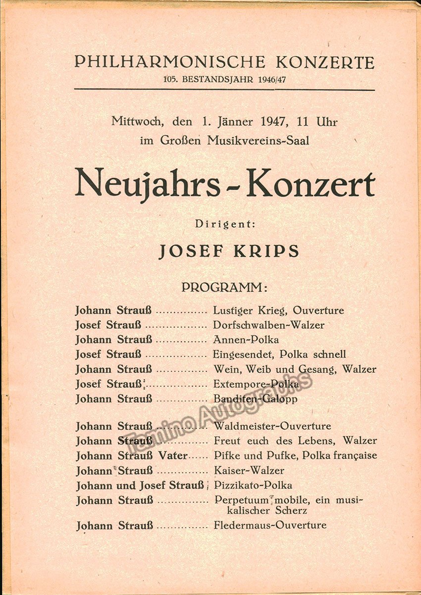 Krips, Josef - New Year`s Conceert - Vienna Philharmonic Program 1947