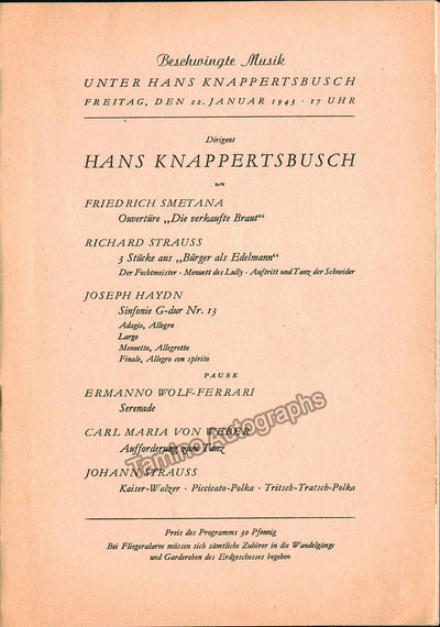 Knappertsbusch, Hans - Berlin Philharmonic Orch. Program 1943